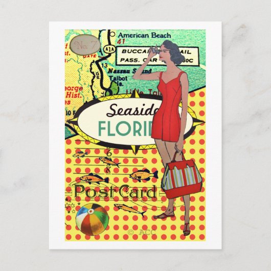 Florida, naast het badpak schoonheidsretro briefkaart (Voorkant)