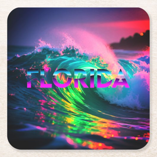 Florida – Neon Golfbewegingen Kartonnen Onderzetters (Voorkant)