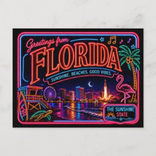 Florida Neon Staat Retro Vintage Briefkaart