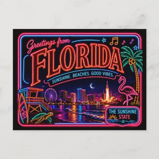 Florida Neon Staat Retro Vintage Briefkaart (Voorkant)
