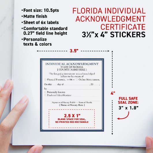 FLORIDA Notaris Erkenningscertificaat 3,5x4" Wijn Etiket