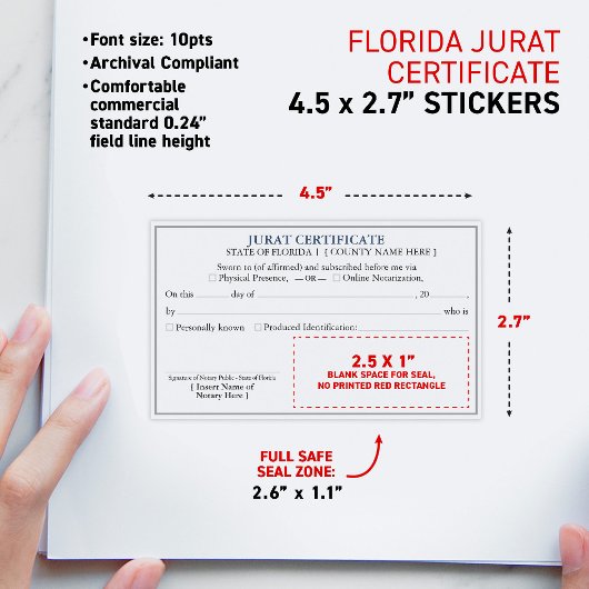 FLORIDA Notaris Jurat Certificaat Document 4.5x2.7 Rechthoekige Sticker