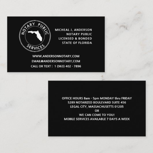 Florida Notary Public Services Visitekaartje (Voorkant / Achterkant)