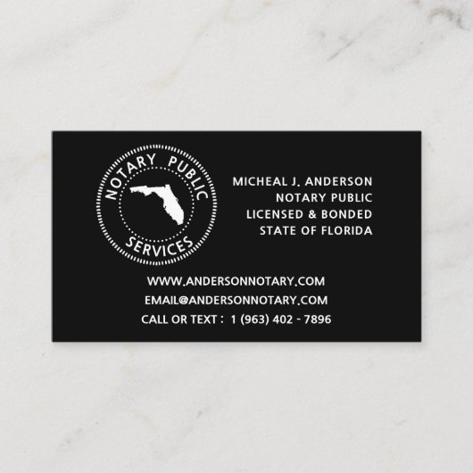 Florida Notary Public Services Visitekaartje (Voorkant)