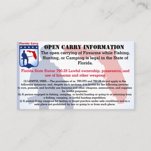 Florida Open Carry Card Visitekaartje (Voorkant)