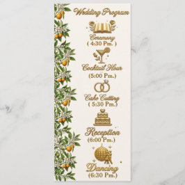 Florida Orange Blossom Gouden Elegant Huwelijkspro Programmakaart