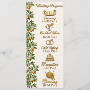 Florida Orange Blossom Gouden Elegant Huwelijkspro Programmakaart