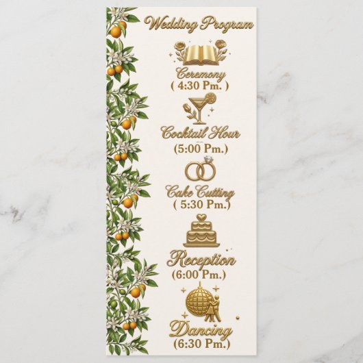 Florida Orange Blossom Gouden Elegant Huwelijkspro Programmakaart (Voorkant)