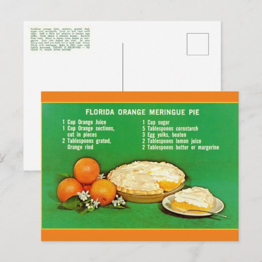 Florida Oranje Pie Recipe Briefkaart (Voorkant / Achterkant)