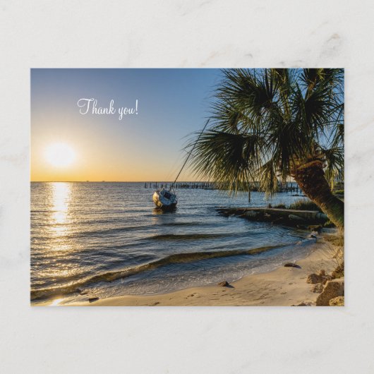 Florida Overhellende Palmboom Zonsondergang Bedank Briefkaart (Voorkant)