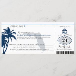 Florida Palm Tree Boarding Pass Wedding Kaart