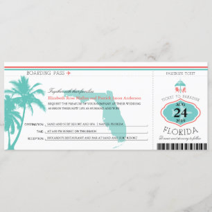 Florida Palm Tree Boarding Pass Wedding Kaart