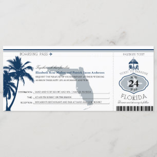 Florida Palm Tree Boarding Pass Wedding Kaart