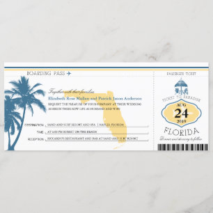 Florida Palm Tree Boarding Pass Wedding Kaart