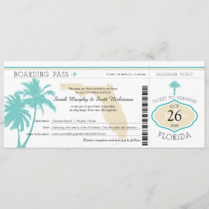 Florida Palm Tree Boarding Pass Wedding Kaart