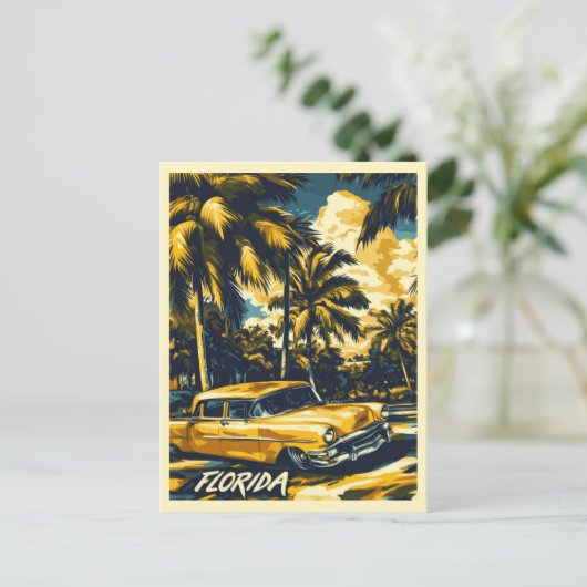  Florida Palm Tree Retro Auto Reizen Briefkaart (Staand voorkant)