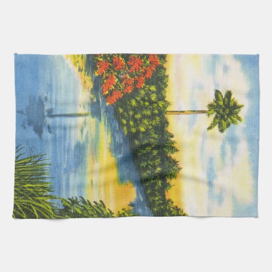 Florida Palm Tree Sunset Kitchen Tea Towel Theedoek (Horizontaal)
