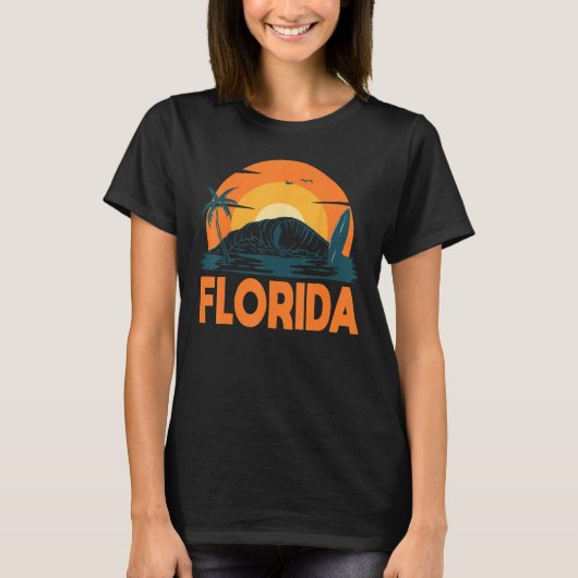 Florida Palm Tree Surf Surfing Beach Island Summer T-shirt (Voorkant)