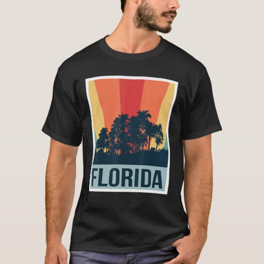 Florida Palm Trees Retro  Skyline Miami Bea T-shirt (Voorkant)