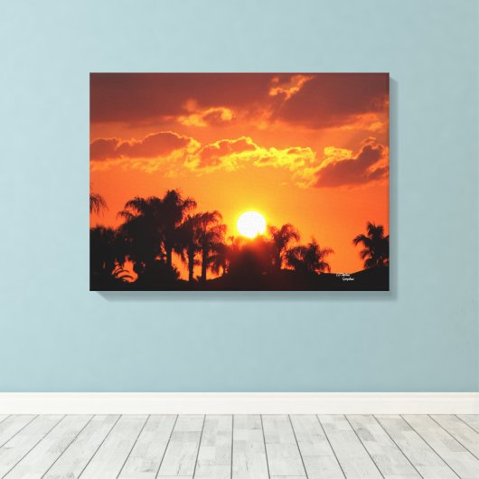 Florida palmboom zonsondergang Stretched Canvas Pr (Insitu (Houten vloer))