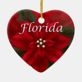 Florida Poinsettia Heart Keepomwille Ornament