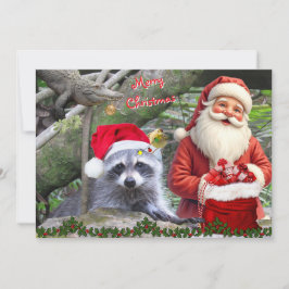 Florida Raccoon, Gator, and Santa Flat Card Feestdagenkaart