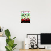 Florida red retro sport wagen poster (Thuiskantoor)