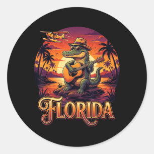 Florida Reis Vakantie Alligator Zonsondergang Retr Ronde Sticker