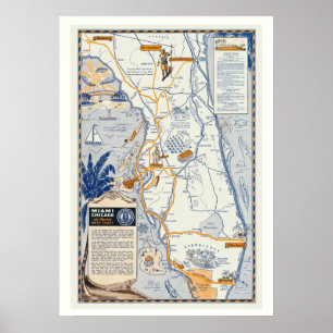 Florida Reisplattegrond 20x28 Poster Afdruk