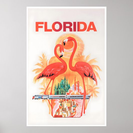 Florida Reisposter Flamingo Kunstprint Poster (Voorkant)