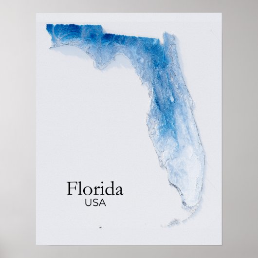 Florida Relief Kaart Blauw Textuur Poster (Voorkant)