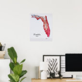 Florida Relief kaart Rode textuur Poster (Thuiskantoor)
