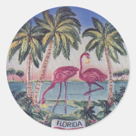 Florida retro flamingo's illustratie ronde sticker