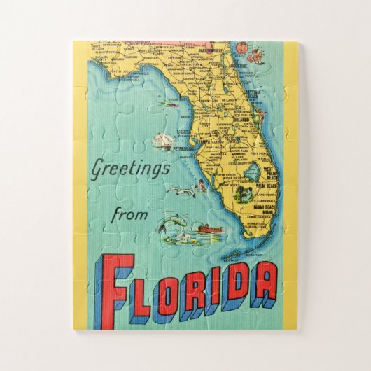 Florida Retro Kaart 11x14 BIG Pieces Jigsaw Puzzel (Verticaal)