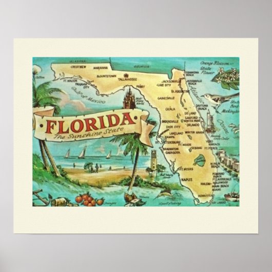Florida Retro Map Poster (Voorkant)
