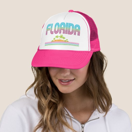 FLORIDA Retro Neon Palm Trees Trucker Pet (In situ)