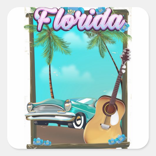 Florida Retro stijl reisposter Vierkante Sticker (Voorkant)