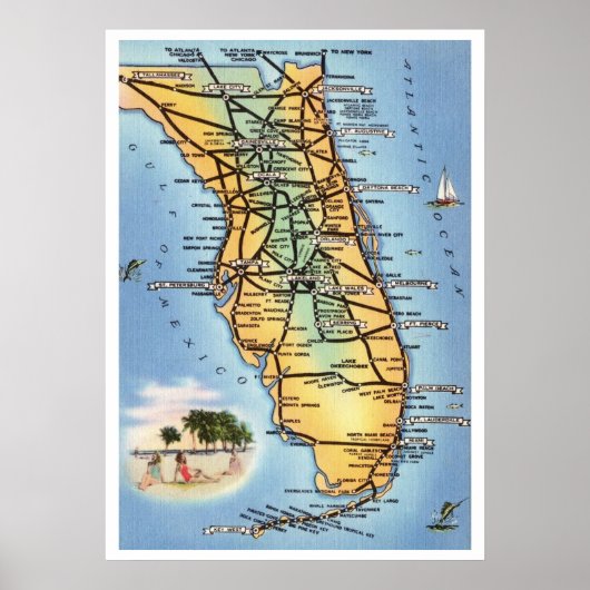 Florida Road Map 20x28 Poster (Voorkant)
