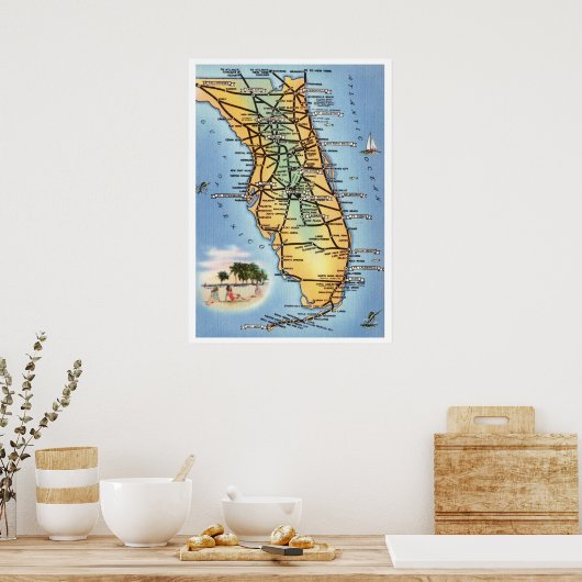Florida Road Map 20x28 Poster (Keuken)