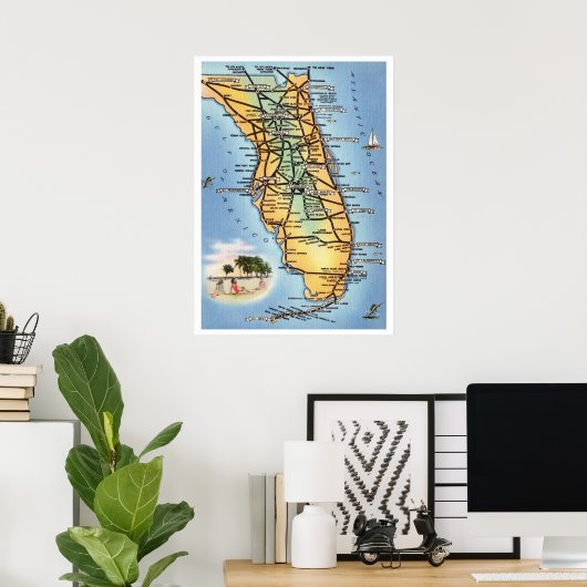 Florida Road Map 20x28 Poster (Thuiskantoor)