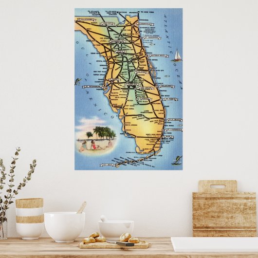Florida Road Map Poster (Keuken)
