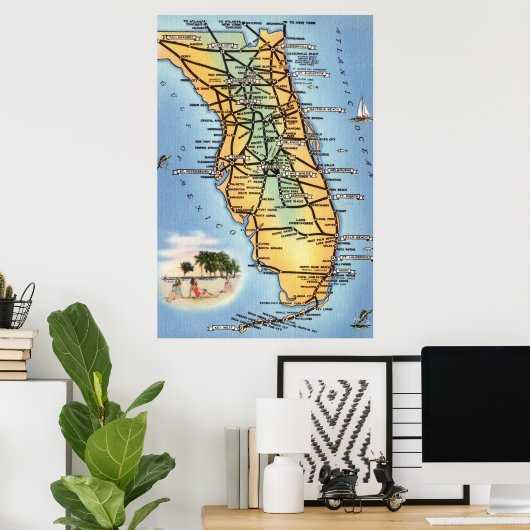 Florida Road Map Poster (Thuiskantoor)