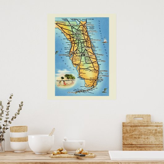  Florida Road Map Poster Print (Keuken)