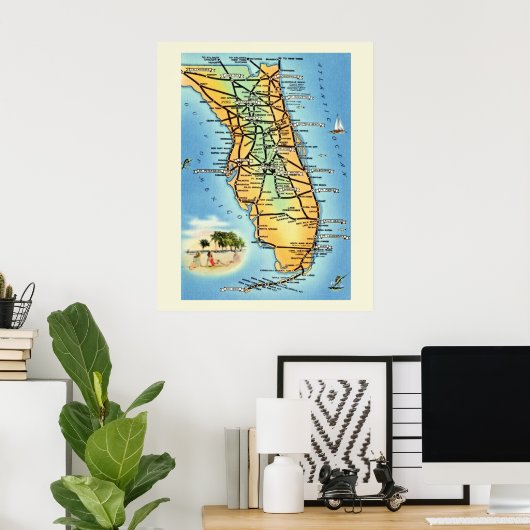  Florida Road Map Poster Print (Thuiskantoor)