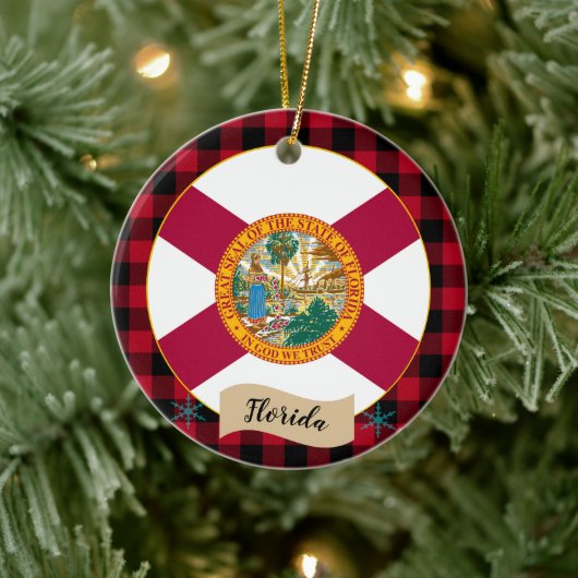 Florida, Rode buffalo, Vlag van Florida Keramisch Ornament (Boom)