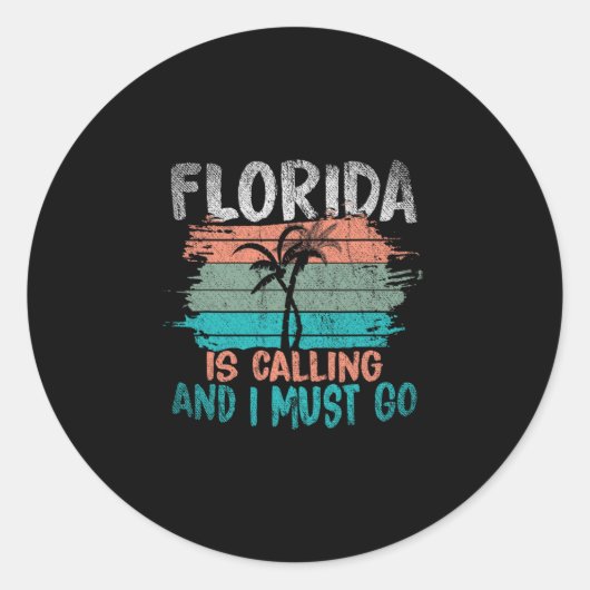 Florida roept en ik moet gaan Retro palmbomen Ronde Sticker (Voorkant)