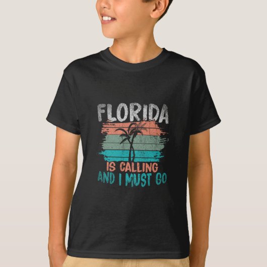 Florida roept en ik moet gaan Retro palmbomen T-shirt (Voorkant)