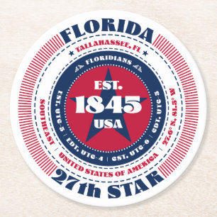 Florida rood wit blauw typografie ronde kartonnen onderzetter