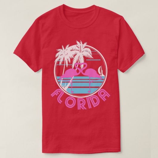 Florida roze Flamingo Heart80s Retro stijl T-shirt (Design voorkant)