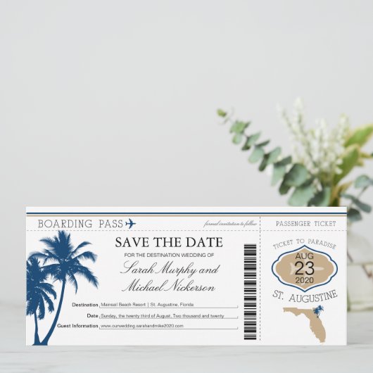 Florida Save the Date Boarding Pass (Staand voorkant)